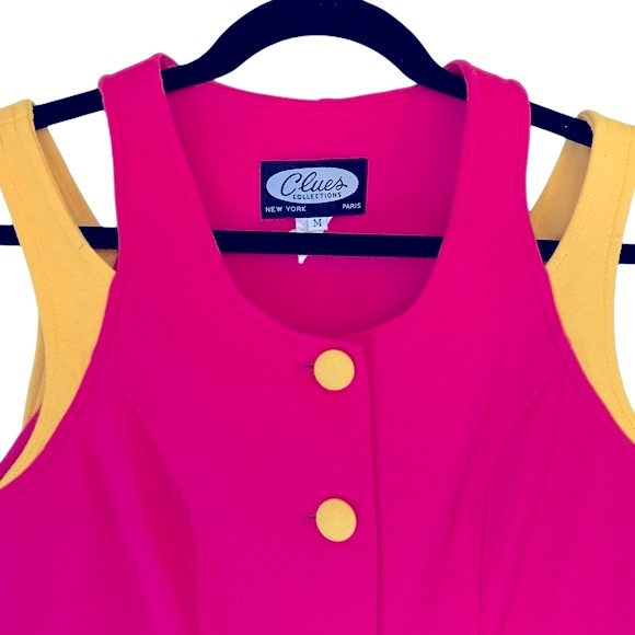 Vintage Clues Collection Barbie Pink Yellow Sleeveless Knee Length Dress Size M - Picture 3 of 10